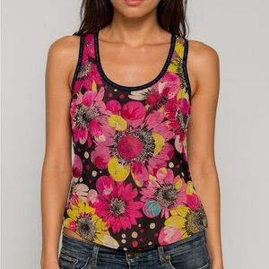 Vintage Y2K Escada Sheer Silk Floral Tank Top Blouse 34 US XS